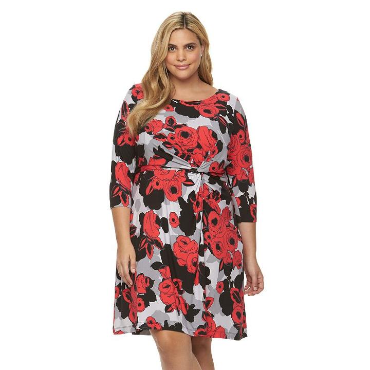 Plus Size Dana Buchman Printed Twist-front Dress, Women's, Size: 2xl, Med Red