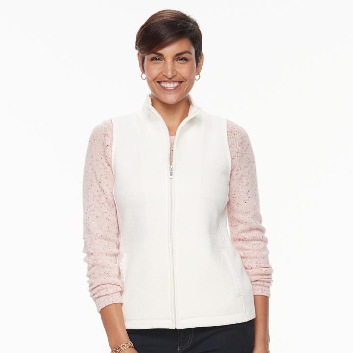 Women's Croft & Barrow&reg; Ribbed Side Quilted Vest, Size: Xl, White
