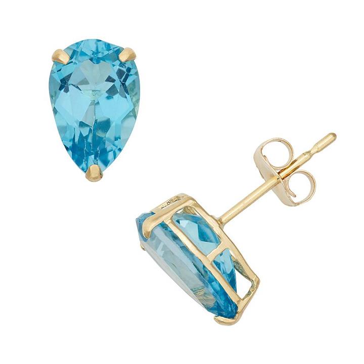 Swiss Blue Topaz 10k Gold Teardrop Stud Earrings, Women's