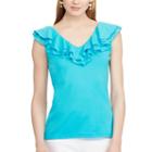 Women's Chaps Ruffled V-neck Top, Size: Large, Blue