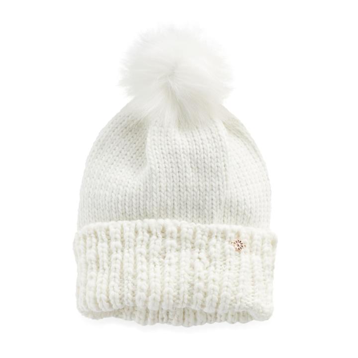 Women's Lc Lauren Conrad Lurex Cuff Pom Pom Beanie, White Oth