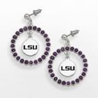 Logoart Lsu Tigers Silver Tone Crystal Logo Charm Hoop Drop Earrings, Women's, Purple