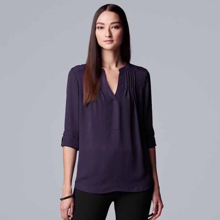 Women's Simply Vera Vera Wang Pintuck Crepe Blouse, Size: Xl, Purple