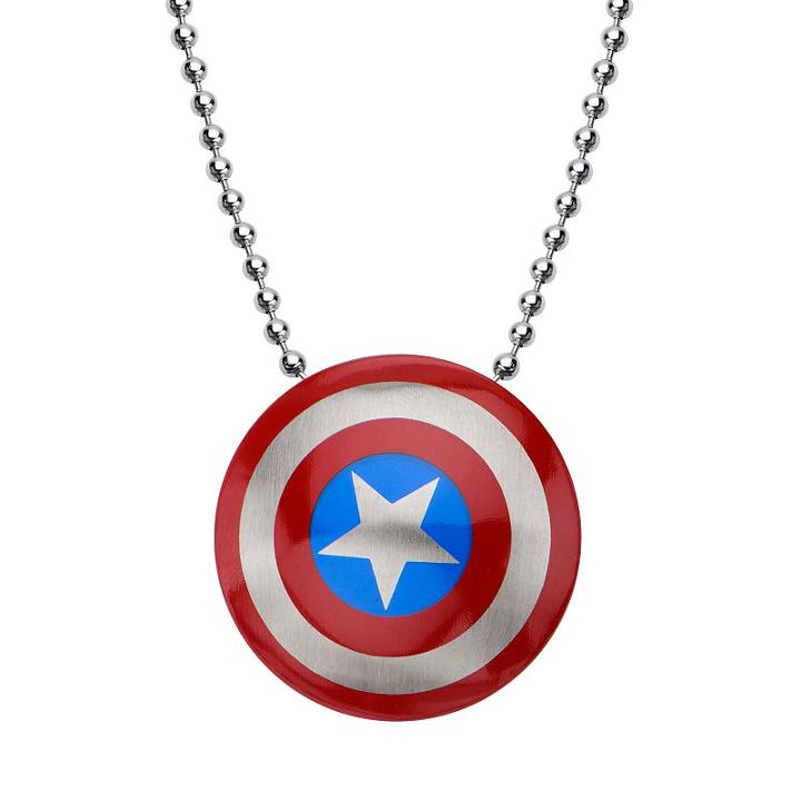 Captain America Stainless Steel Pendant Necklace - Men, Size: 22, Grey
