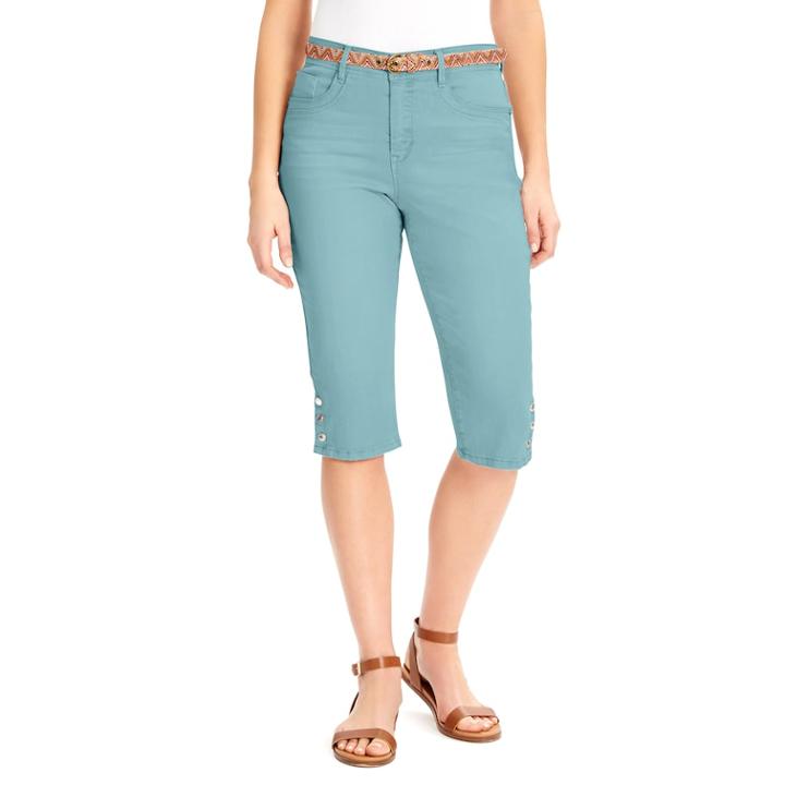 Women's Gloria Vanderbilt Sasha Belted Denim Skimmer Capris, Size: 14, Med Blue