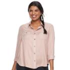 Juniors' Plus Size Mudd&reg; Solid Utility Shirt, Teens, Size: 3xl, Light Pink