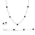 Sterling Silver Black Freshwater Cultured Pearl Necklace, Bracelet And Earring Set, Women's