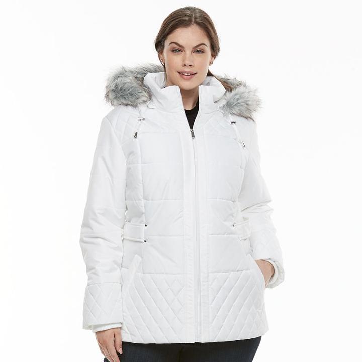 Plus Size Details Faux-fur Quilted Jacket, Women's, Size: 2xl, Natural