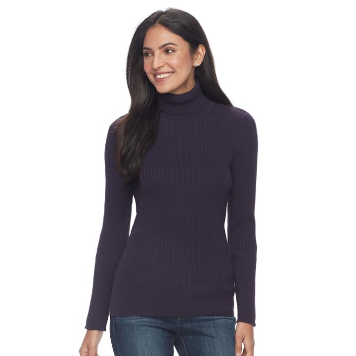 Women's Croft & Barrow&reg; Essential Ribbed Turtleneck Sweater, Size: Xl, Drk Purple