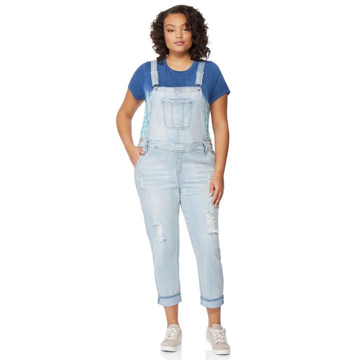 Juniors' Plus Size Wallflower Faded Jean Overalls, Teens, Size: 3xl, Pink Ovrfl