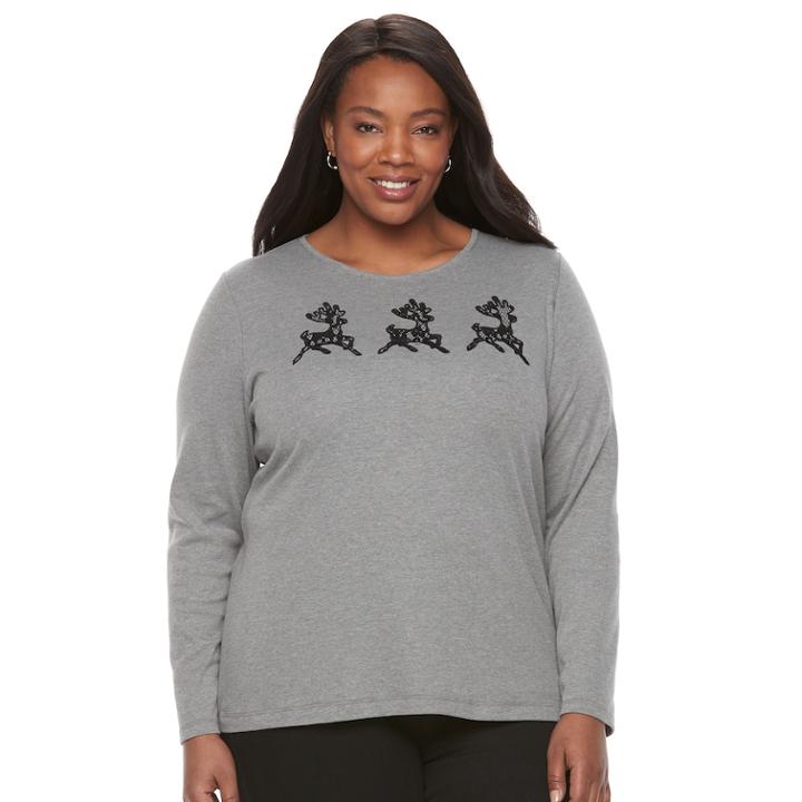 Plus Size Croft & Barrow&reg; Holiday Tee, Women's, Size: 1xl, Med Grey