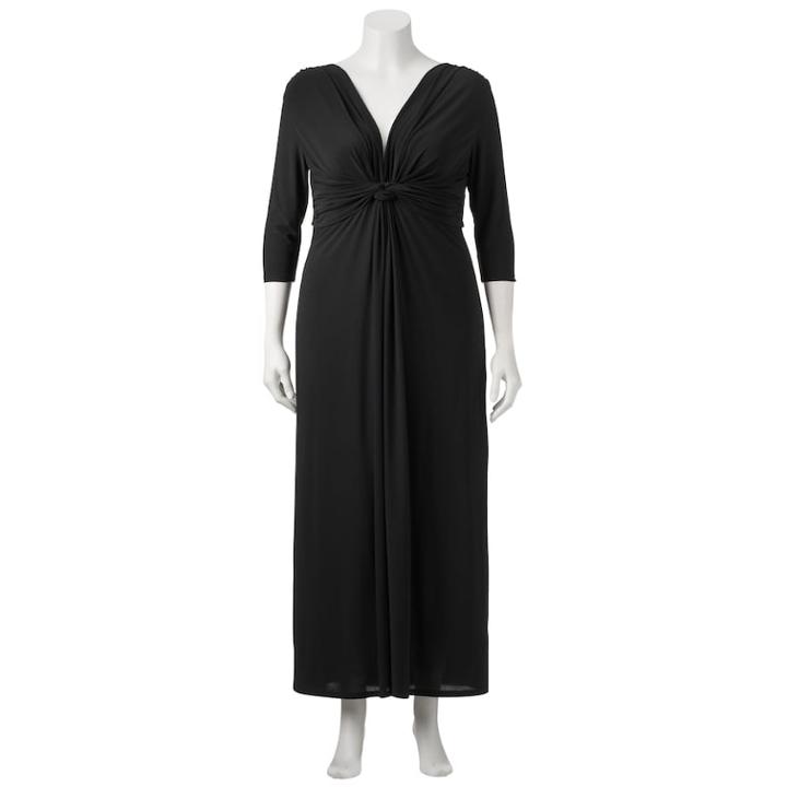 Juniors' Plus Size Wrapper Knot Front Maxi Dress, Teens, Size: 1xl, Black