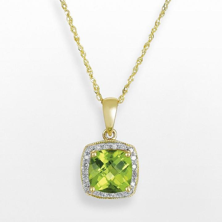 14k Gold Peridot And Diamond Accent Frame Pendant, Women's, Size: 18, Green