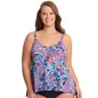Plus Size Upstream Paisley Flounce Tankini Top, Women's, Size: 18 W, Blue (navy)