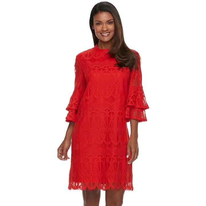 Women's Sharagano Lace Bell-sleeve Sheath Dress, Size: 16, Red