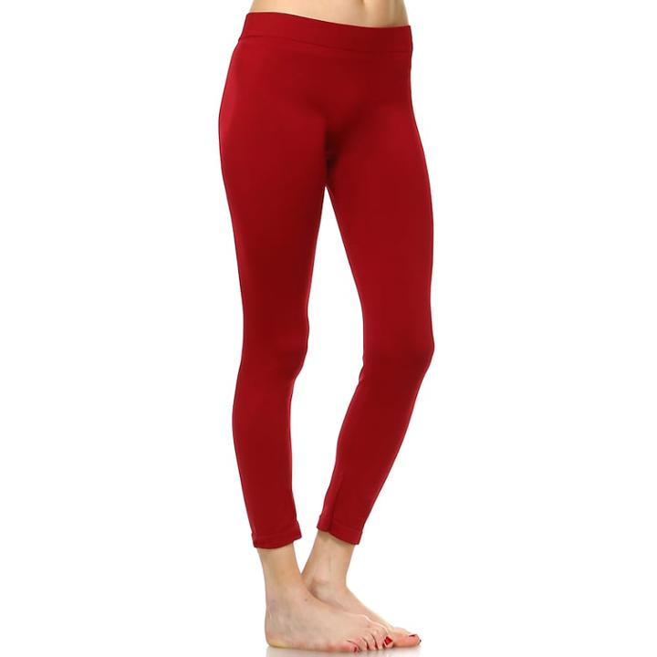 Women's White Mark Solid Leggings, Dark Red