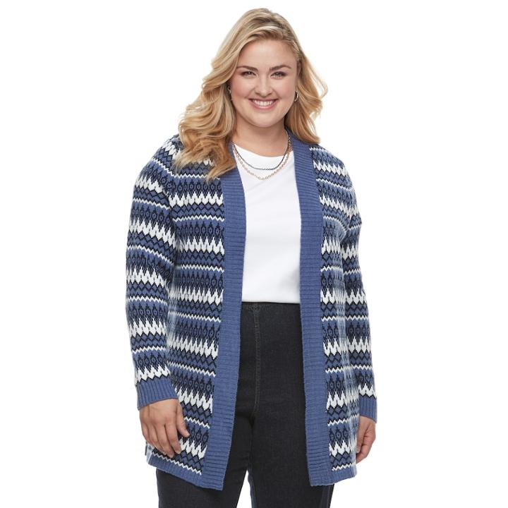 Plus Size Croft & Barrow&reg; Fairisle Cardigan Sweater, Women's, Size: 2xl, Blue