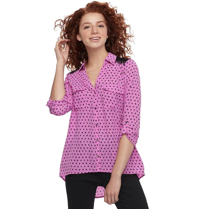 Juniors' Candie's&reg; Printed Lace Blouse, Teens, Size: Xs, Pink