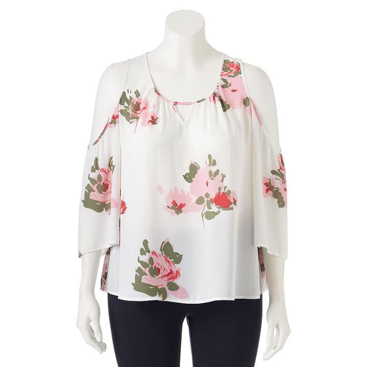 Juniors' Plus Size Candie's&reg; Keyhole Cold Shoulder Top, Girl's, Size: 2xl, White Oth