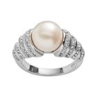Pearl 'n' Ice Sterling Silver Freshwater Cultured Pearl & Crystal Ring, Women's, Size: 7, White