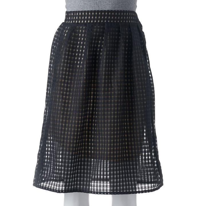 Women's Double Click Gingham Midi Skirt, Size: Medium, Black