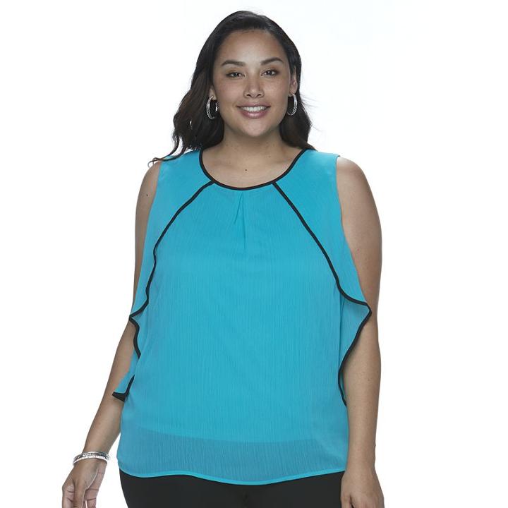Plus Size Apt. 9&reg; Contrast Trim Ruffle Tank, Women's, Size: 3xl, Turquoise/blue (turq/aqua)