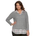 Plus Size Croft & Barrow&reg; Mock-layer V-neck Sweater, Women's, Size: 1xl, Med Grey