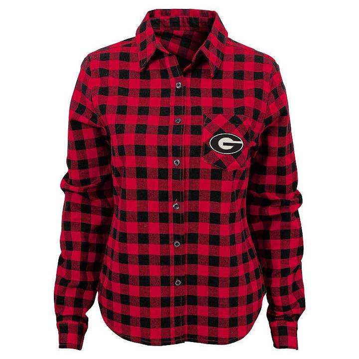 Juniors' Georgia Bulldogs Buffalo Plaid Flannel Shirt, Women's, Size: Medium, Red