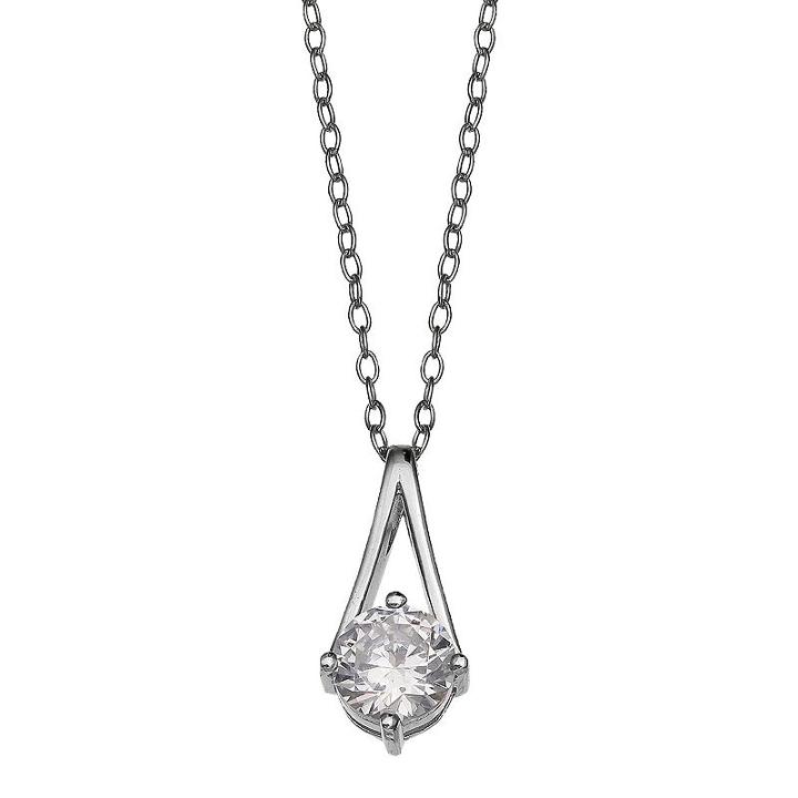 Primrose Sterling Silver Cubic Zirconia Solitaire Pendant, Women's, Grey