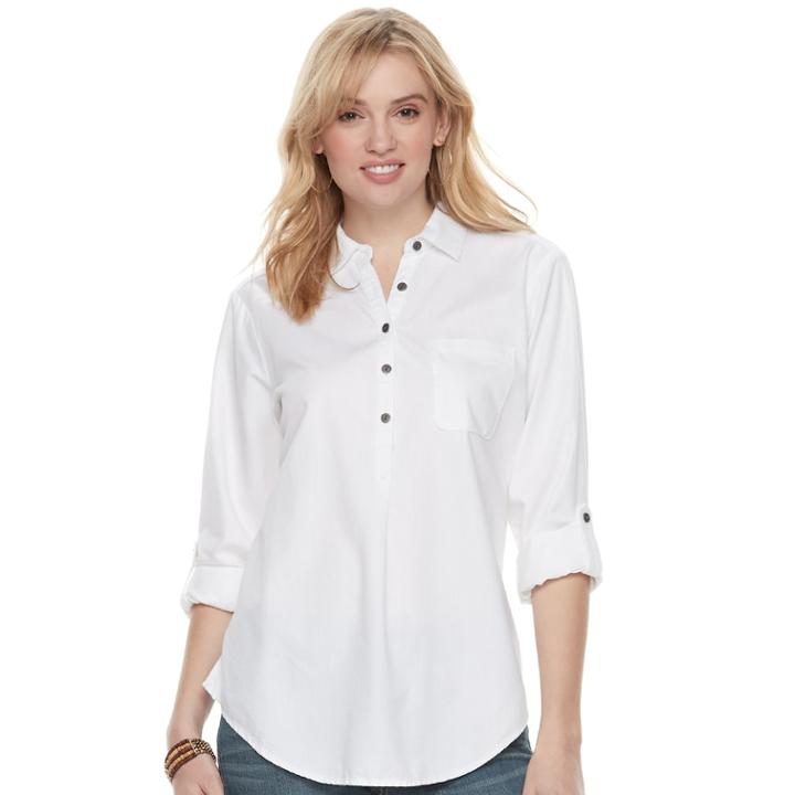 Women's Sonoma Goods For Life&trade; Button Printed Shirt, Size: Xl, White