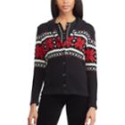 Women's Chaps Print Shawl-collar Cardigan Sweater, Size: Medium, Black