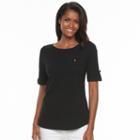 Women's Croft & Barrow&reg; Printed Slubbed Tee, Size: Small, Black
