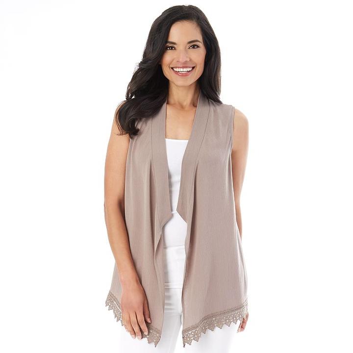Women's Ab Studio Lace-hem Cozy Vest, Size: Xlrg Av/rg, Beige Oth