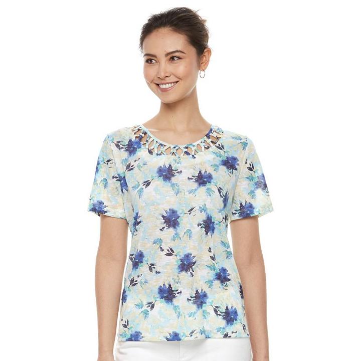 Petite Napa Valley Floral Knotted Top, Women's, Size: S Petite, Dark Green