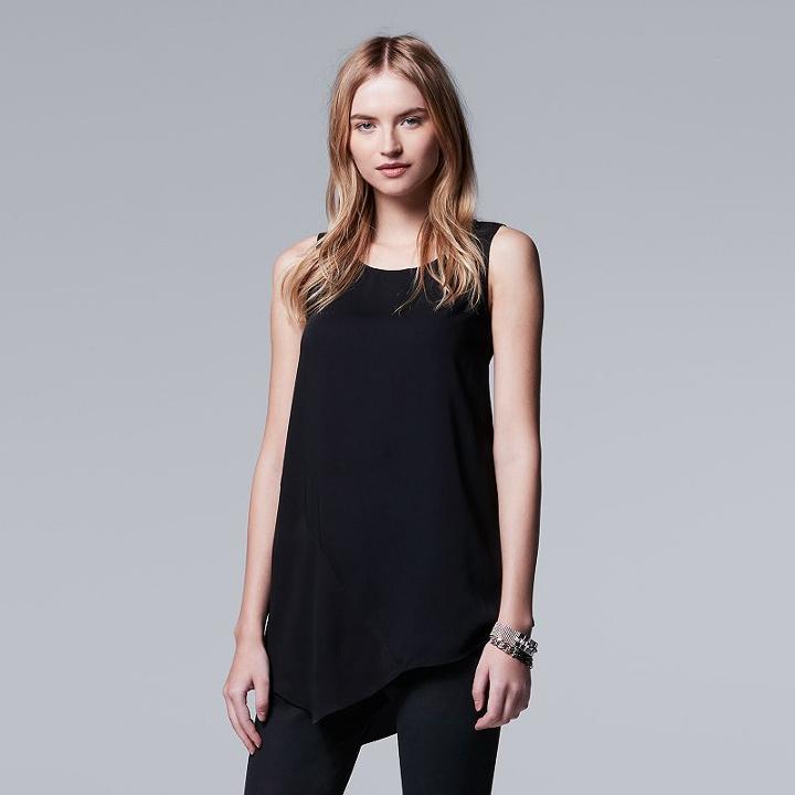 Women's Simply Vera Vera Wang Asymmetrical Tank, Size: Large, Black
