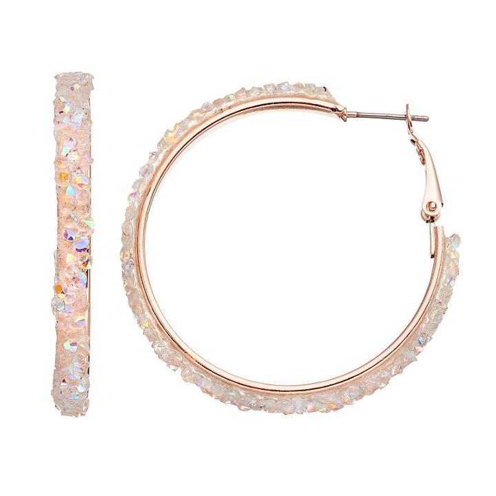 Iridescent Faceted Stone Nickel Free Hoop Earrings, Women's, Multicolor