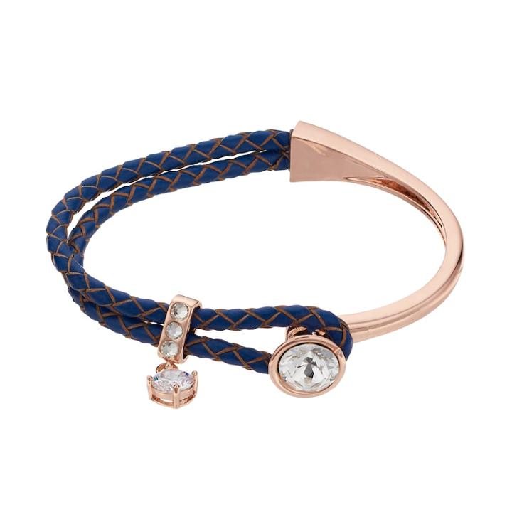 Brilliance Cubic Zirconia Braided Navy Blue Leather Bracelet With Swarovski Crystals, Women's, White