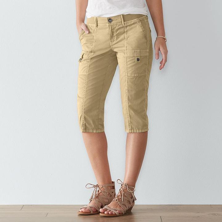 Women's Sonoma Goods For Life&trade; Comfort Waist Skimmer Shorts, Size: 2, Beig/green (beig/khaki)