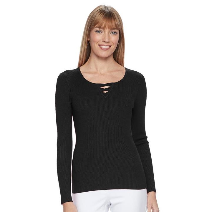 Women's Croft & Barrow&reg; Ribbed Crisscross Sweater, Size: Medium, Oxford