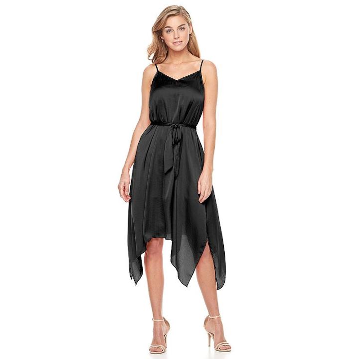 Women's Apt. 9&reg; Satin Shark-bite Shift Dress, Size: Medium, Black