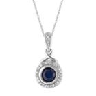 10k White Gold Sapphire & 1/8 Carat T.w. Diamond Halo Pendant Necklace, Women's, Size: 18, Blue