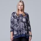Plus Size Simply Vera Vera Wang Chiffon Trim Printed Top, Women's, Size: 3xl, Blue