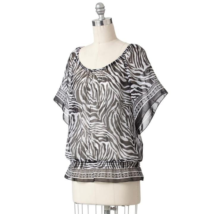 Ab Studio Zebra Peplum Chiffon Top Set, Women's, Size: Small, Multicolor