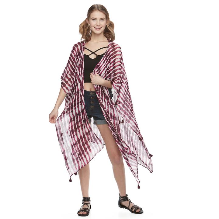 Women's Mudd&reg; Tie Dyed Kimono, Dark Red