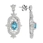 Sterling Silver Swiss Blue Topaz And 1/4-ct. T.w. Diamond Drop Earrings, Women's