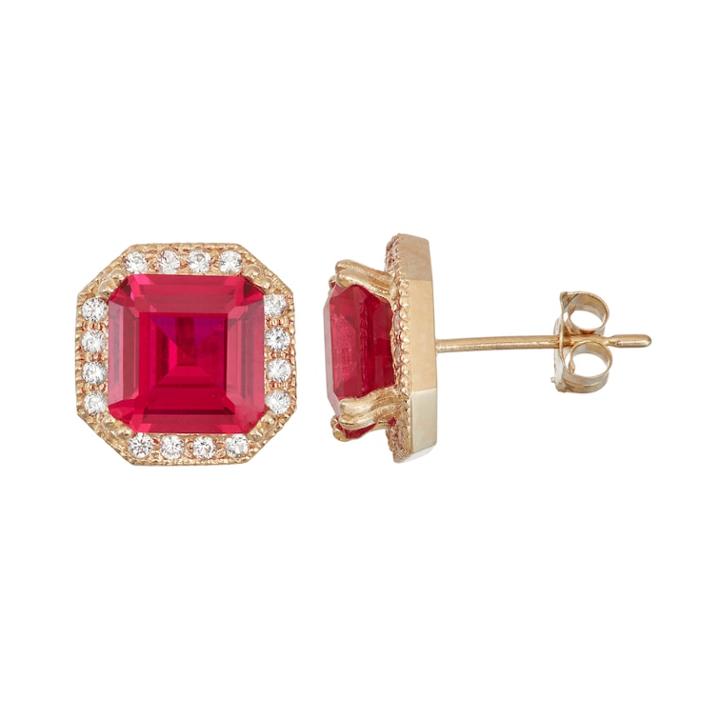 10k Gold Lab-created Ruby & White Sapphire Octagon Stud Earrings, Women's, Red