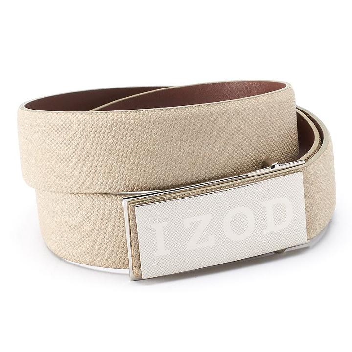 Men's Izod Logo Plaque Golf Belt, Size: 44, Beig/green (beig/khaki)