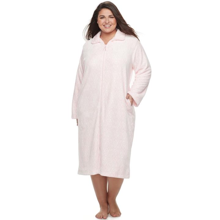 Plus Size Croft & Barrow&reg; Plush Zip Lounger, Women's, Size: 1xl, Brt Pink