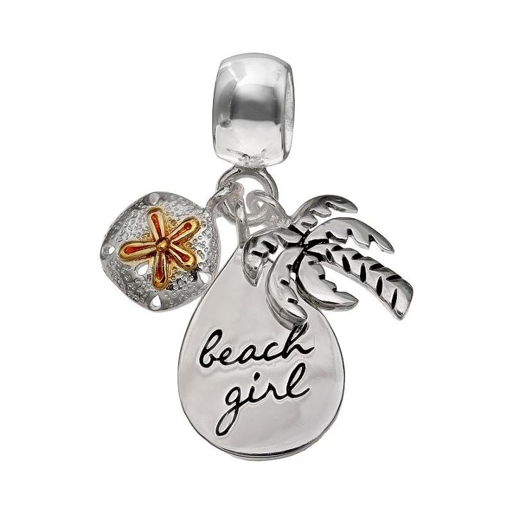 Individuality Beads Sterling Silver Beach Girl Teardrop, Palm Tree & Sand Dollar Charm, Grey