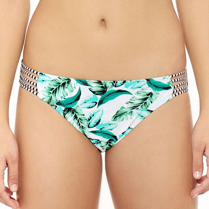Juniors' Hot Water Leaf Strappy Bikini Bottoms, Size: Medium, Ovrfl Oth